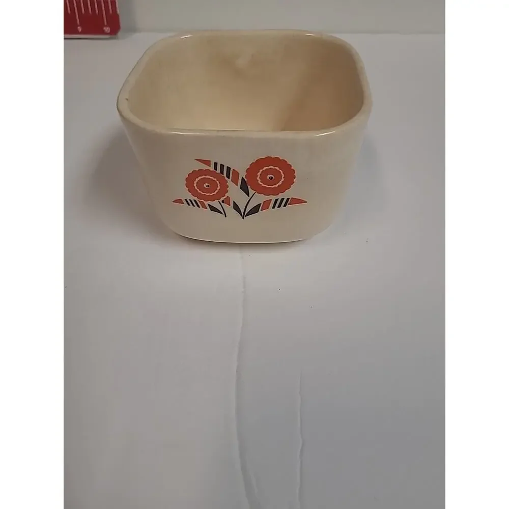 Universal Cambridge Oven Proof Square Dish Orange Flower Mid Century Vintage